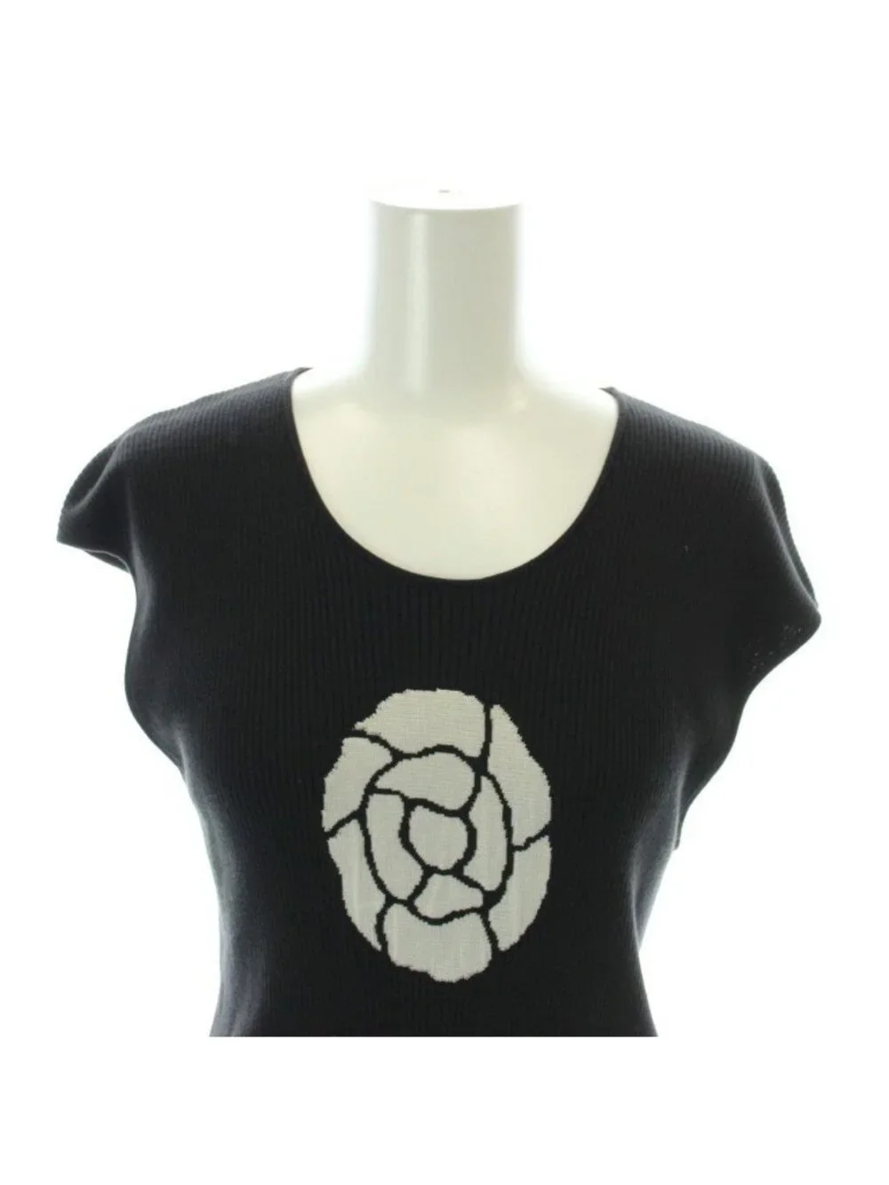 Chanel Rib Knit Sleeveless Top Cotton Silk Blend Camellia Black Sweater 42